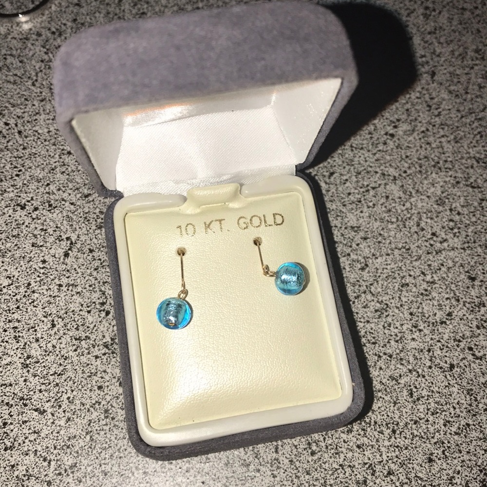 Nwt 10k gold blue bead dangle earrings - Picture 5 of 8